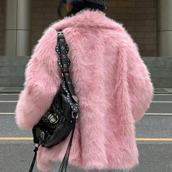 Pink Casual Women's Faux Fur Long Sleeve Jacket - Picture 2 of 4